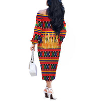 Burkina Faso Off The Shoulder Long Sleeve Dress with Red Green Blue Geometric - Wonder Print Shop
