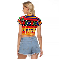 Burkina Faso Raglan Cropped T Shirt with Red Green Blue Geometric - Wonder Print Shop