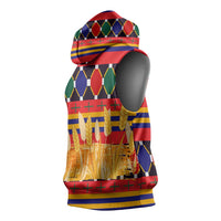 Burkina Faso Sleeveless Hoodie with Red Green Blue Geometric - Wonder Print Shop