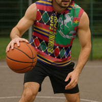 Burkina Faso Sleeveless Hoodie with Red Green Blue Geometric - Wonder Print Shop