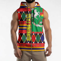 Burkina Faso Sleeveless Zip Hoodie with Red Green Blue Geometric - Wonder Print Shop