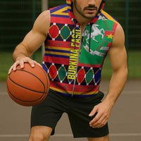 Burkina Faso Sleeveless Zip Hoodie with Red Green Blue Geometric - Wonder Print Shop
