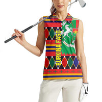 Burkina Faso Women Sleeveless Polo Shirt with Red Green Blue Geometric - Wonder Print Shop