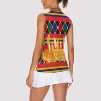 Burkina Faso Women Sleeveless Polo Shirt with Red Green Blue Geometric - Wonder Print Shop