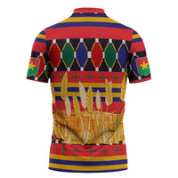 Burkina Faso Zipper Polo Shirt with Red Green Blue Geometric - Wonder Print Shop