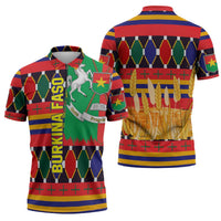 Burkina Faso Zipper Polo Shirt with Red Green Blue Geometric - Wonder Print Shop