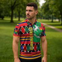 Burkina Faso Zipper Polo Shirt with Red Green Blue Geometric - Wonder Print Shop