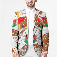 Burkina Faso Blazer with Brown White Yellow Abstract Design - Wonder Print Shop