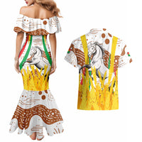 Burkina Faso Couples Matching Mermaid Dress and Hawaiian Shirt with Brown White Yellow Abstract Design - Wonder Print Shop