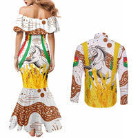 Burkina Faso Couples Matching Mermaid Dress and Long Sleeve Button Shirt with Brown White Yellow Abstract Design - Wonder Print Shop