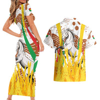 Burkina Faso Couples Matching Short Sleeve Bodycon Dress and Hawaiian Shirt with Brown White Yellow Abstract Design - Wonder Print Shop