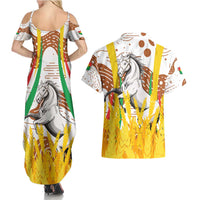 Burkina Faso Couples Matching Summer Maxi Dress and Hawaiian Shirt with Brown White Yellow Abstract Design - Wonder Print Shop