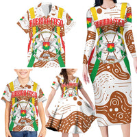 Burkina Faso Family Matching Long Sleeve Bodycon Dress and Hawaiian Shirt with Brown White Yellow Abstract Design - Wonder Print Shop