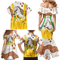 Burkina Faso Family Matching Mermaid Dress and Hawaiian Shirt with Brown White Yellow Abstract Design - Wonder Print Shop