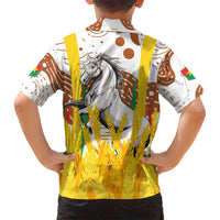 Burkina Faso Family Matching Off Shoulder Maxi Dress and Hawaiian Shirt with Brown White Yellow Abstract Design - Wonder Print Shop