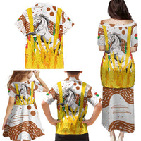 Burkina Faso Family Matching Puletasi and Hawaiian Shirt with Brown White Yellow Abstract Design - Wonder Print Shop