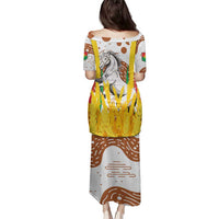 Burkina Faso Family Matching Puletasi and Hawaiian Shirt with Brown White Yellow Abstract Design - Wonder Print Shop