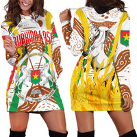 Burkina Faso Hoodie Dress with Brown White Yellow Abstract Design - Wonder Print Shop