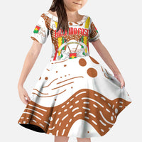 Burkina Faso Kid Short Sleeve Dress with Brown White Yellow Abstract Design - Wonder Print Shop