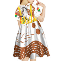 Burkina Faso Kid Short Sleeve Dress with Brown White Yellow Abstract Design - Wonder Print Shop