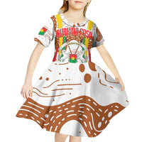 Burkina Faso Kid Short Sleeve Dress with Brown White Yellow Abstract Design - Wonder Print Shop