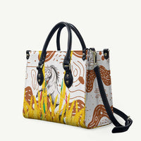 Burkina Faso Leather Bag with Brown White Yellow Abstract Design - Wonder Print Shop