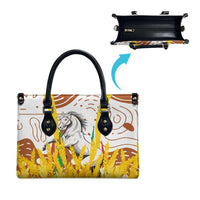Burkina Faso Leather Bag with Brown White Yellow Abstract Design - Wonder Print Shop