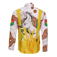Burkina Faso Long Sleeve Button Shirt with Brown White Yellow Abstract Design - Wonder Print Shop