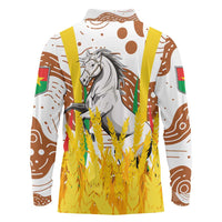 Burkina Faso Long Sleeve Polo Shirt with Brown White Yellow Abstract Design - Wonder Print Shop