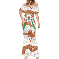 Burkina Faso Mermaid Dress with Brown White Yellow Abstract Design - Wonder Print Shop