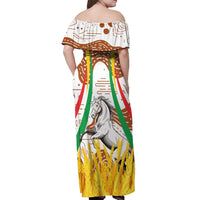 Burkina Faso Off Shoulder Maxi Dress with Brown White Yellow Abstract Design - Wonder Print Shop
