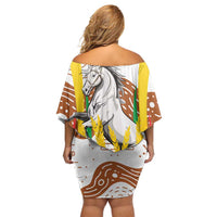 Burkina Faso Off Shoulder Short Dress with Brown White Yellow Abstract Design - Wonder Print Shop