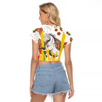 Burkina Faso Raglan Cropped T Shirt with Brown White Yellow Abstract Design - Wonder Print Shop