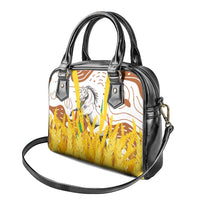 Burkina Faso Shoulder Handbag with Brown White Yellow Abstract Design - Wonder Print Shop