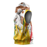 Burkina Faso Sleeveless Hoodie with Brown White Yellow Abstract Design - Wonder Print Shop