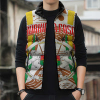 Burkina Faso Sleeveless Puffer Jacket with Brown White Yellow Abstract Design - Wonder Print Shop