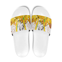 Burkina Faso Slide Sandals with Brown White Yellow Abstract Design - Wonder Print Shop
