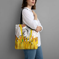 Burkina Faso Tote Bag with Brown White Yellow Abstract Design - Wonder Print Shop