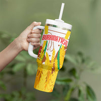 Burkina Faso Tumbler With Handle with Brown White Yellow Abstract Design - Wonder Print Shop