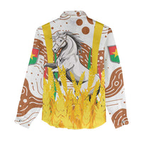 Burkina Faso Women Casual Shirt with Brown White Yellow Abstract Design - Wonder Print Shop