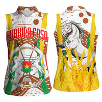 Burkina Faso Women Sleeveless Polo Shirt with Brown White Yellow Abstract Design - Wonder Print Shop