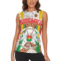 Burkina Faso Women Sleeveless Polo Shirt with Brown White Yellow Abstract Design - Wonder Print Shop