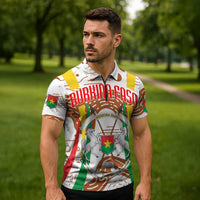 Burkina Faso Zipper Polo Shirt with Brown White Yellow Abstract Design - Wonder Print Shop