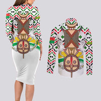 Burkina Faso Couples Matching Long Sleeve Bodycon Dress and Long Sleeve Button Shirt with Red Green Black Geometric Design - Wonder Print Shop