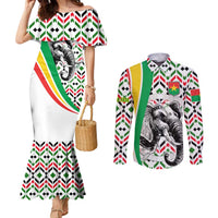 Burkina Faso Couples Matching Mermaid Dress and Long Sleeve Button Shirt with Red Green Black Geometric Design - Wonder Print Shop