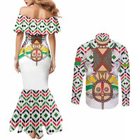 Burkina Faso Couples Matching Mermaid Dress and Long Sleeve Button Shirt with Red Green Black Geometric Design - Wonder Print Shop