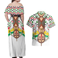 Burkina Faso Couples Matching Off Shoulder Maxi Dress and Hawaiian Shirt with Red Green Black Geometric Design - Wonder Print Shop