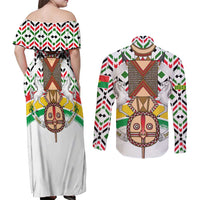 Burkina Faso Couples Matching Off Shoulder Maxi Dress and Long Sleeve Button Shirt with Red Green Black Geometric Design - Wonder Print Shop