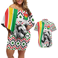 Burkina Faso Couples Matching Off Shoulder Short Dress and Hawaiian Shirt with Red Green Black Geometric Design - Wonder Print Shop