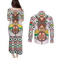 Burkina Faso Couples Matching Puletasi and Long Sleeve Button Shirt with Red Green Black Geometric Design - Wonder Print Shop